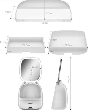 Vanity Organizer with LED Mirror and Clock